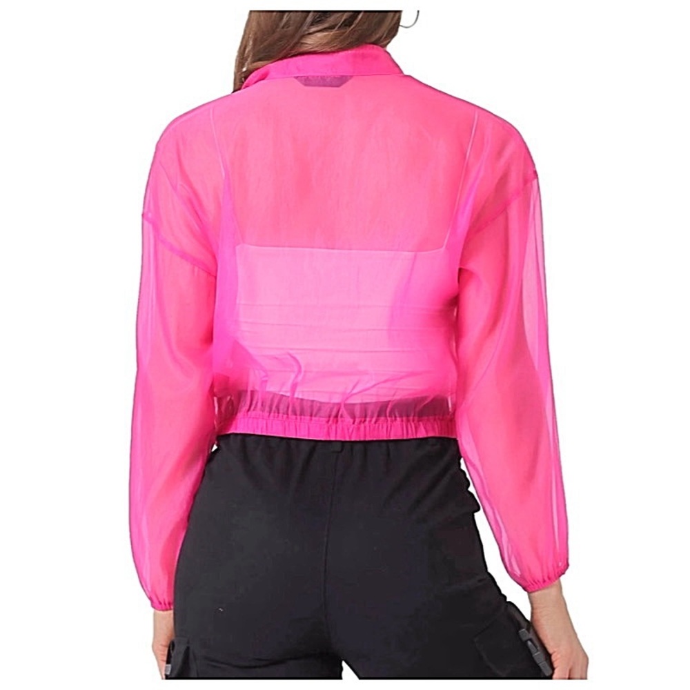Flash Sale Sheer Hot Pink Jacket Blouse Bolero Top Pink Sheer Jacket Size L